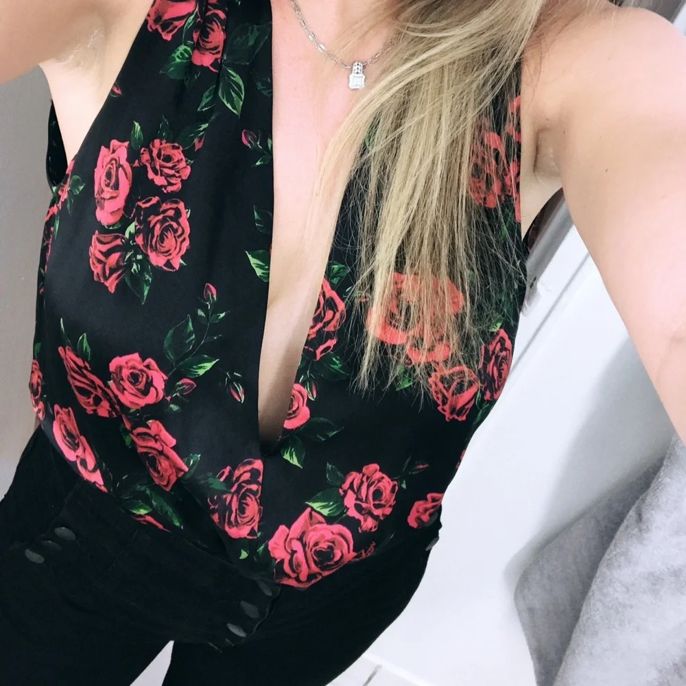 Cami NYC Black and Red Floral Bodysuit - Picture 3 of 4